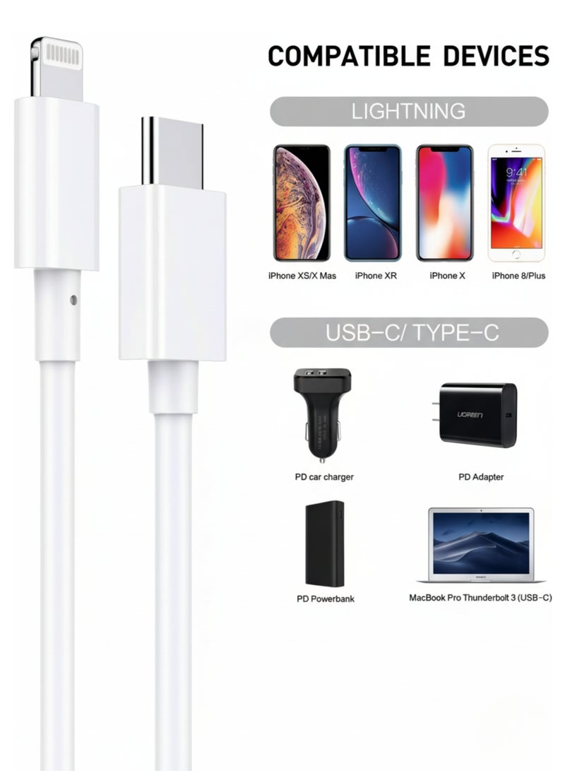 vexa pro MFi Certified USB-C To Lightning Cable 1m – Fast Charging PD Cable for iPhone 12/13/14/11/X/8, Type C To Lightning Quick Charge & Sync – White - Image 2