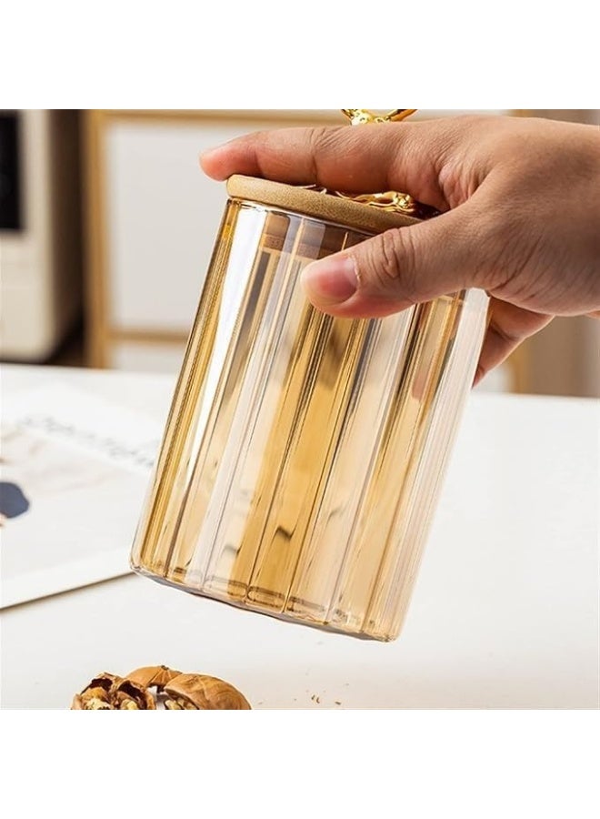 طقم توابل غزاله 3 قطع 540ملي ، برطمانات زجاجية شفافة مزخرفة بغطاء غزال ذهبي بتصميم عصري، علب تخزين مطبخ كهرماني مع أغطية خشب بامبو محكمة الغلق، مثالية لتخزين التوابل والقهوة والشاي والحبوب والمكسرات والمعكرونة والبسكويت - Image 5