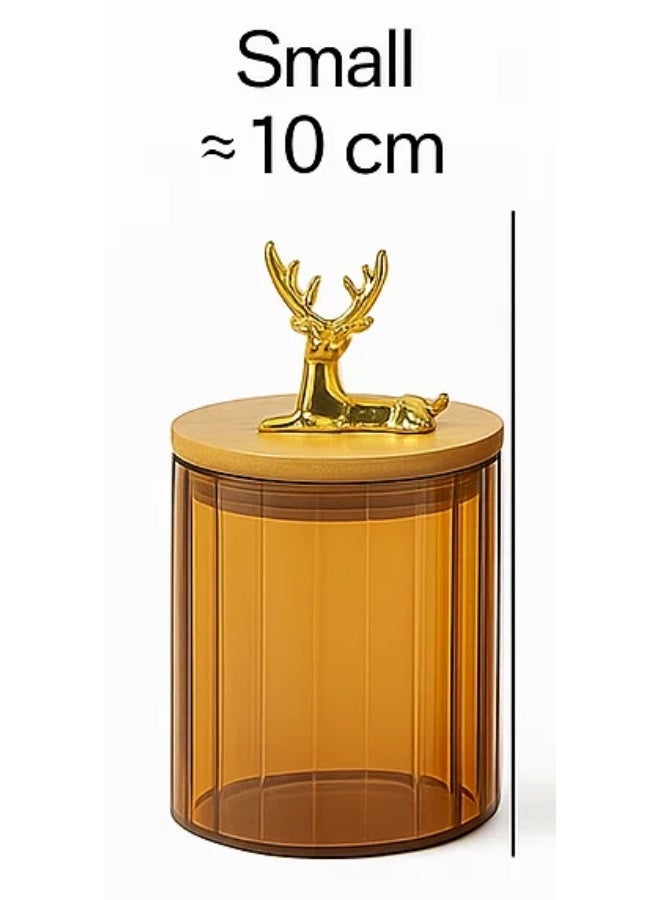 طقم توابل غزاله 3 قطع 540ملي ، برطمانات زجاجية شفافة مزخرفة بغطاء غزال ذهبي بتصميم عصري، علب تخزين مطبخ كهرماني مع أغطية خشب بامبو محكمة الغلق، مثالية لتخزين التوابل والقهوة والشاي والحبوب والمكسرات والمعكرونة والبسكويت - Image 2