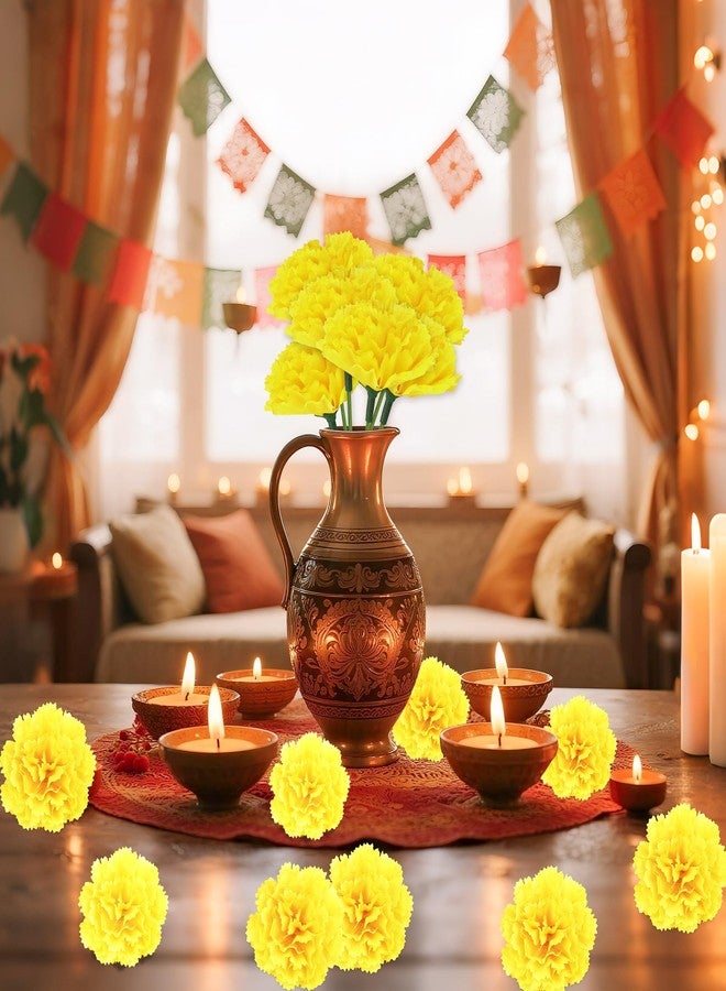 GOMALL 30 Pcs Artificial Marigold Flowers,2" Silk Marigold Flower Heads with Stems,Yellow Flowers Artificial for Diwali Decor,Indian Wedding,Home,DIY Wreath Garland,Day of The Dead Decorations - Image 4
