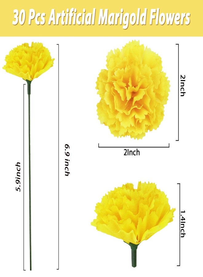 GOMALL 30 Pcs Artificial Marigold Flowers,2" Silk Marigold Flower Heads with Stems,Yellow Flowers Artificial for Diwali Decor,Indian Wedding,Home,DIY Wreath Garland,Day of The Dead Decorations - Image 2