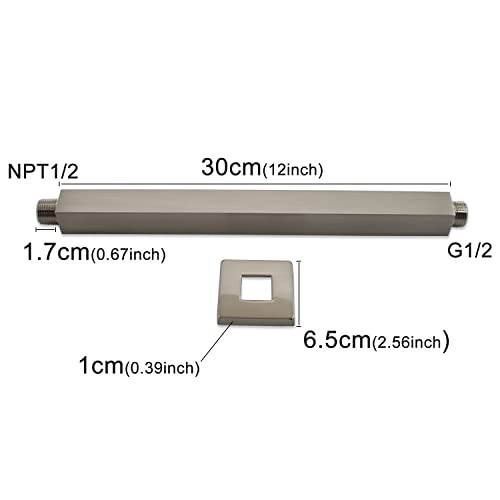 ENGA Brass 12-Inch Ceiling Mount Shower Arm (Brushed Nickel) - Image 5