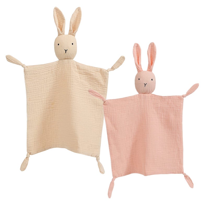 insular Bunny Lovey Blanket for Boys and Girls  Organic Cotton Muslin Security Blanket for Babies  Soft Breathable Lovie Soothing Towel for Newborn and Infant  2 Pcs Set (Beige&Khaki) - Image 5