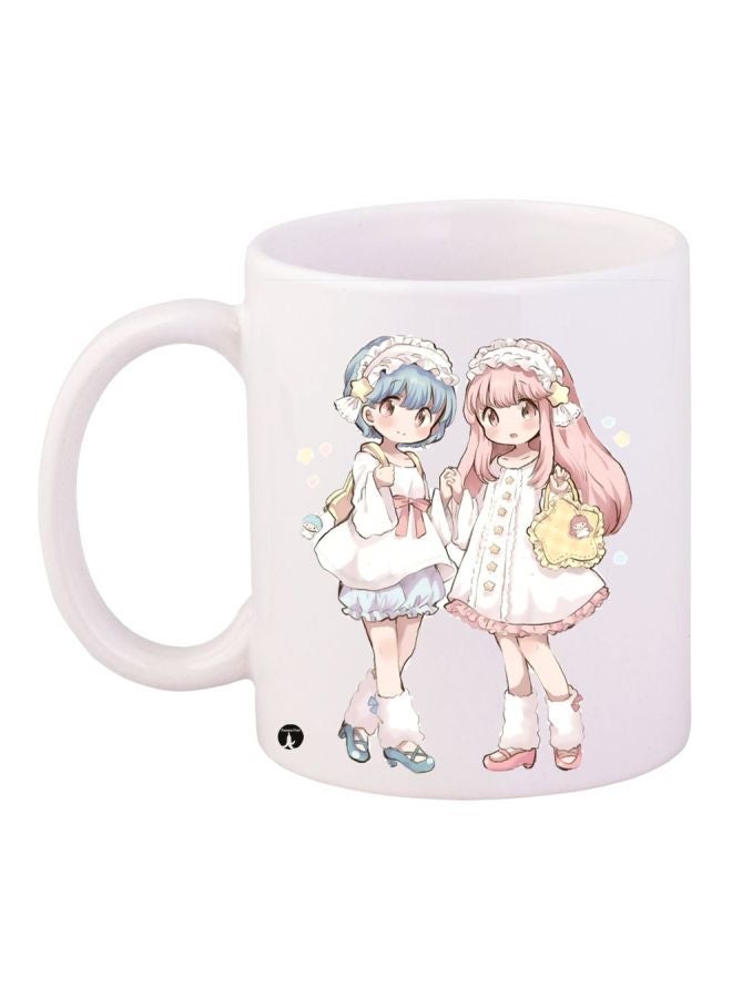 RYN Anime Printed Coffee Mug White/Blue/Pink 11ounce
