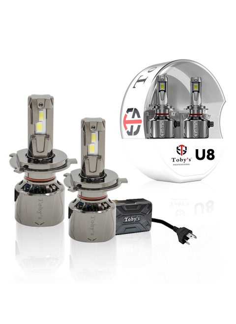 Toby's New Launch 2024 Upgraded U8 LED Headlight with 150W/Pair Power 15000LM/Pair Lumens, Color Temperature 6500K Plug and Play, Non-Polarity, Fog Headlight (H4)