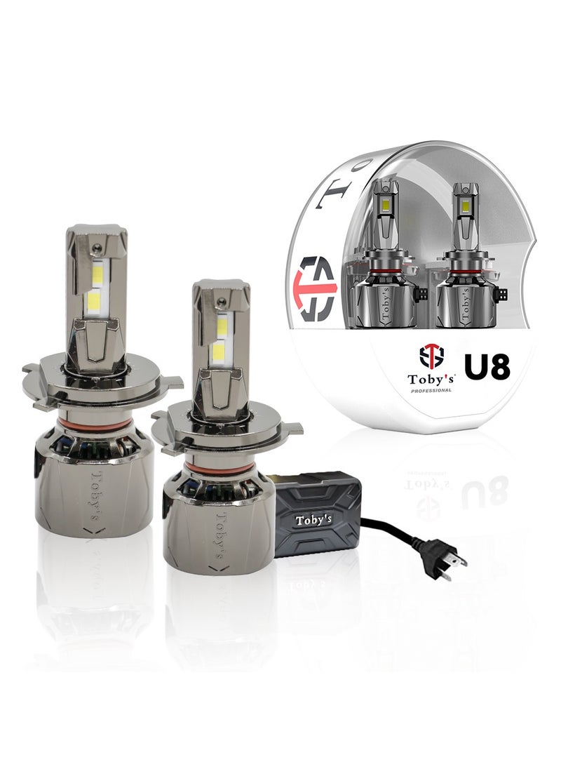 Toby's Toby's New Launch 2024 Upgraded U8 LED Headlight with 150W/Pair Power 15000LM/Pair Lumens, Color Temperature 6500K Plug and Play, Non-Polarity, Fog Headlight (H4)  - Image 1
