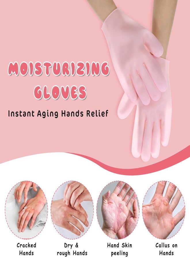 Elegaperma 2 Pairs Hand Moisture Gloves,Silicone Gloves for Dry Hands - Moisturizing Glove for Dry Hands, Overnight Moisture Glove for Softening Rough Skin - Pink & White - Image 4