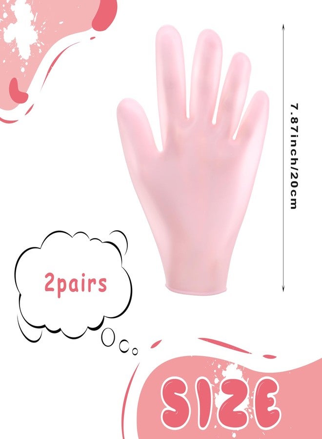 Elegaperma 2 Pairs Hand Moisture Gloves,Silicone Gloves for Dry Hands - Moisturizing Glove for Dry Hands, Overnight Moisture Glove for Softening Rough Skin - Pink & White - Image 2