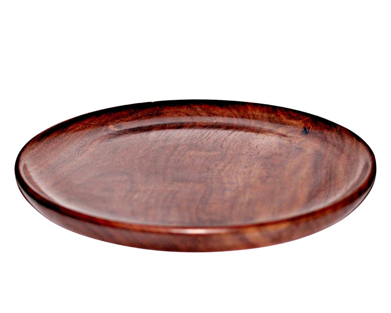 Woodiva Sheesham Wooden Round Serving Tray/Platter Handcrafted Wooden Snack Plates for Dry Fruits, Sweets, Home & Kitchen Décor (12 Inch – 1 Pc) - Image 1