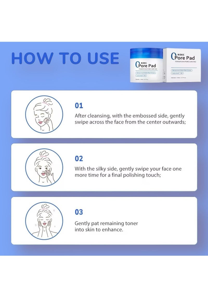 KOEC - Zero Pore Pad, Tender Skin Care, 70 Pads, Transform your skincare routine with these innovative pore care pads,140ml, with Salicylic Acid and Lactic Acid - Image 1