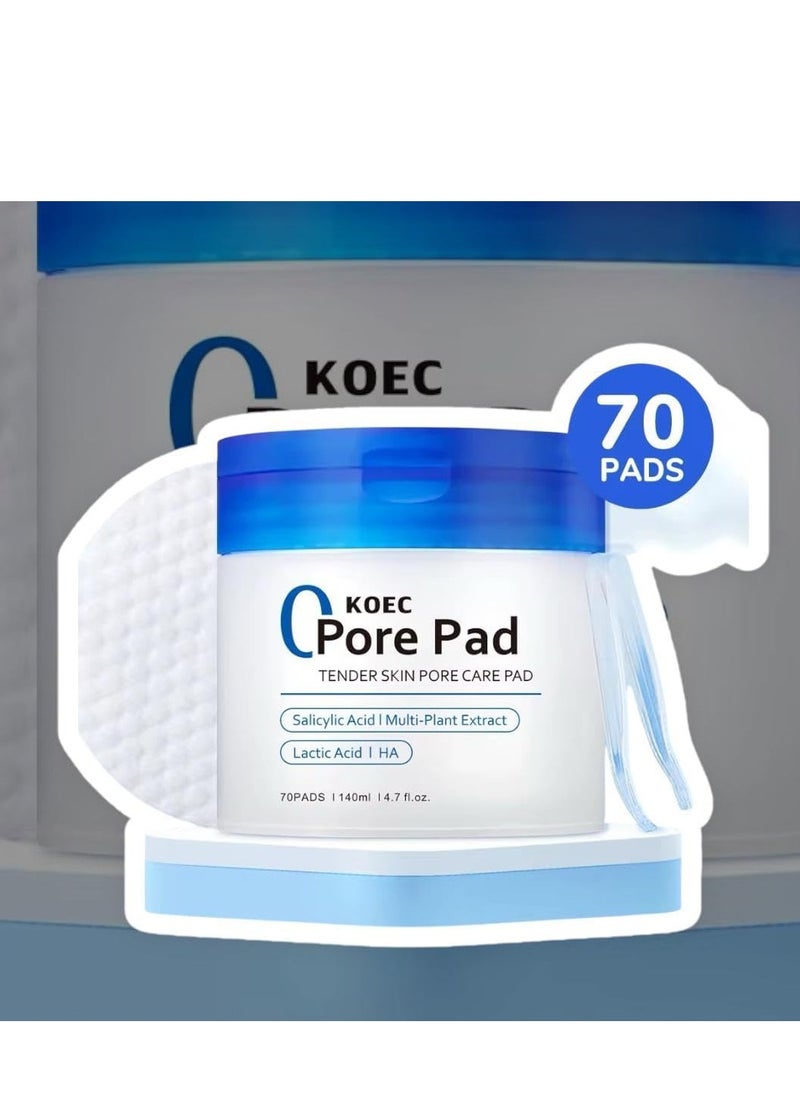 KOEC - Zero Pore Pad, Tender Skin Care, 70 Pads, Transform your skincare routine with these innovative pore care pads,140ml, with Salicylic Acid and Lactic Acid - Image 1