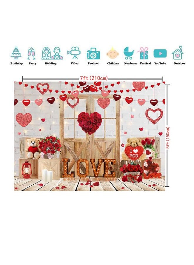 CYLYH 7x5ft Valentine's Day Backdrop Rustic Wood Door Backdrop Red Love Heart Backdrops Valentine's White Brick Wall Backdrop Mother's Day Backdrops Party Bridal Shower Kid Birthday Party Banner D850 - Image 4