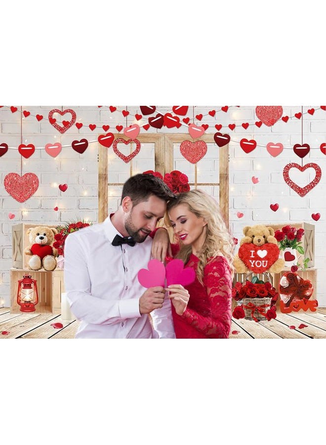 CYLYH 7x5ft Valentine's Day Backdrop Rustic Wood Door Backdrop Red Love Heart Backdrops Valentine's White Brick Wall Backdrop Mother's Day Backdrops Party Bridal Shower Kid Birthday Party Banner D850 - Image 2