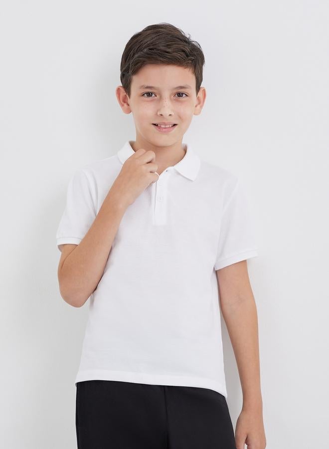 ستايلي تيشيرت بولو قطن أبيض للأولاد - Image 1