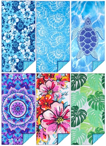 TwoYek 6 Pack Microfiber Thin Beach Towel Lightweight 71x32 Oversized Extra Large Sand Free Towels Quick Dry for Travel Pool Yoga Gym Sports Beach Accessories Vacation Essential Gift