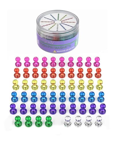 Tiergrade Push Pin Magnets - 58 Pack 7 Assorted Color Strong, Office, Use at Kitchen Home and School Classroom, for Refrigerator Dry Erase Board and Whiteboard. - Image 1