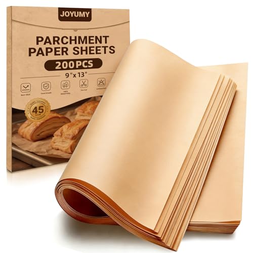 JOYUMY 200 PCS Unbleached Parchment Paper for Baking, Non Stick Baking Sheets, Precut Parchment Paper Sheets, Brown Baking Paper (9" x 13") - Image 1