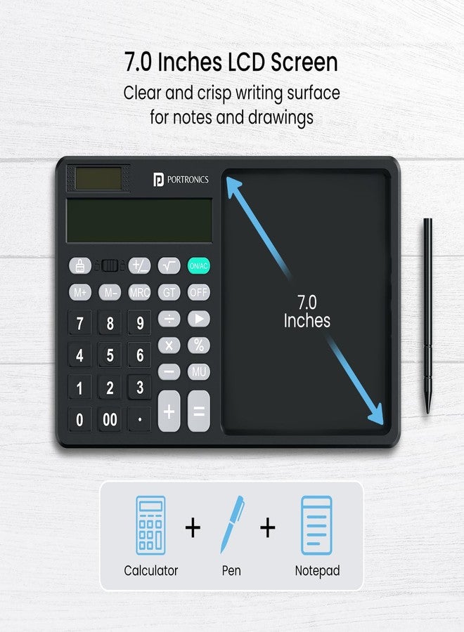 Portronics Ruffpad Calc 2 2-in-1 Calculator & LCD Writing Pad with 14.4 cm Writing Area, Multi Function Digital Calculator Stylus Pen for Students, Birthday Gift, Kids Toys, School, Office(Black) - Image 3