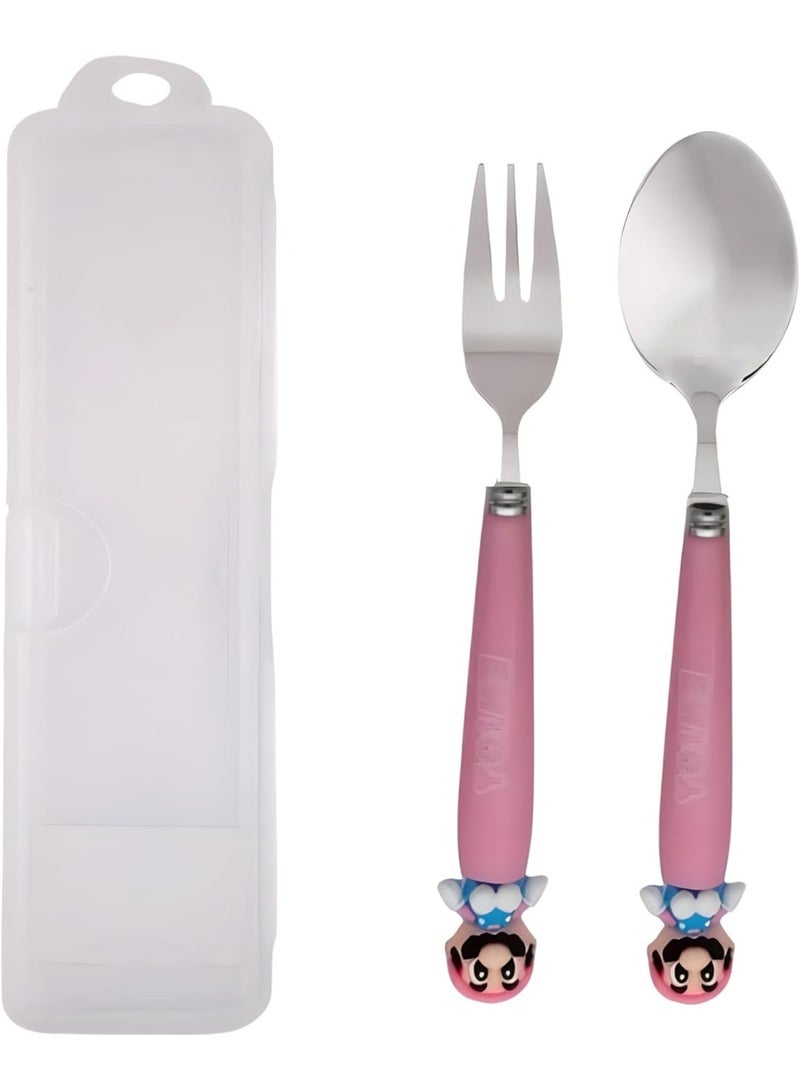 BrainGiggles Arcade Adventure Kids Cutlery Set with Case - 2-Piece Stainless Steel BPA Free Cutlery Set Includes Spoon, Fork and Case for Lunch Box, Picnic and Travel (Pink) - Image 2