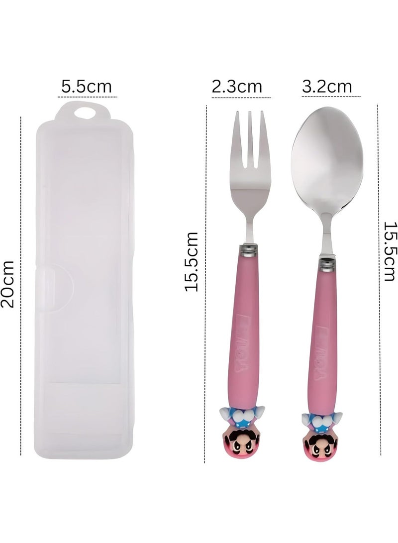 BrainGiggles Arcade Adventure Kids Cutlery Set with Case - 2-Piece Stainless Steel BPA Free Cutlery Set Includes Spoon, Fork and Case for Lunch Box, Picnic and Travel (Pink) - Image 1