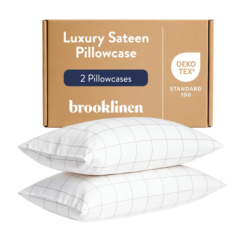 Brooklinen Luxury Sateen Pillowcases  Set of 2 100 Long Staple Cotton with Envelope Closure Smooth Fabric Soft  Durable Machine Washable  Standard Size Window Pane - Image 1