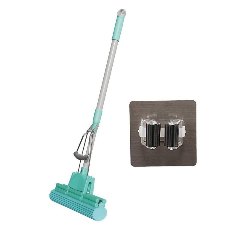 TRIVYOM Floor Cleaning Squeeze Mop with Adjustable Telescopic Handle Squeegee Absorber Sponge Mop for Home Kitchen Stainless Steel 1 - Image 1