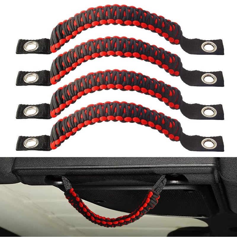 Sidaqi 4 x Paracord Grab Handles Compatible with Wrangler JK JKU JL JLU JT Accessories Universal Roll Bar Grab Handles Replacement for Wrangler Grip Handle Red