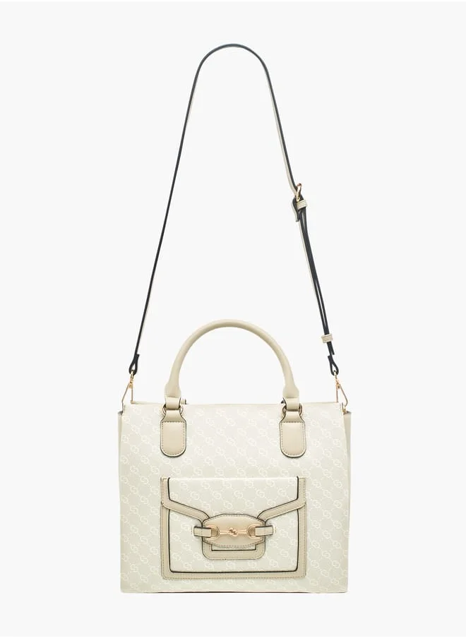 سيليست Women Monogram Detail Tote Bag with Detachable Strap and Zip Closure