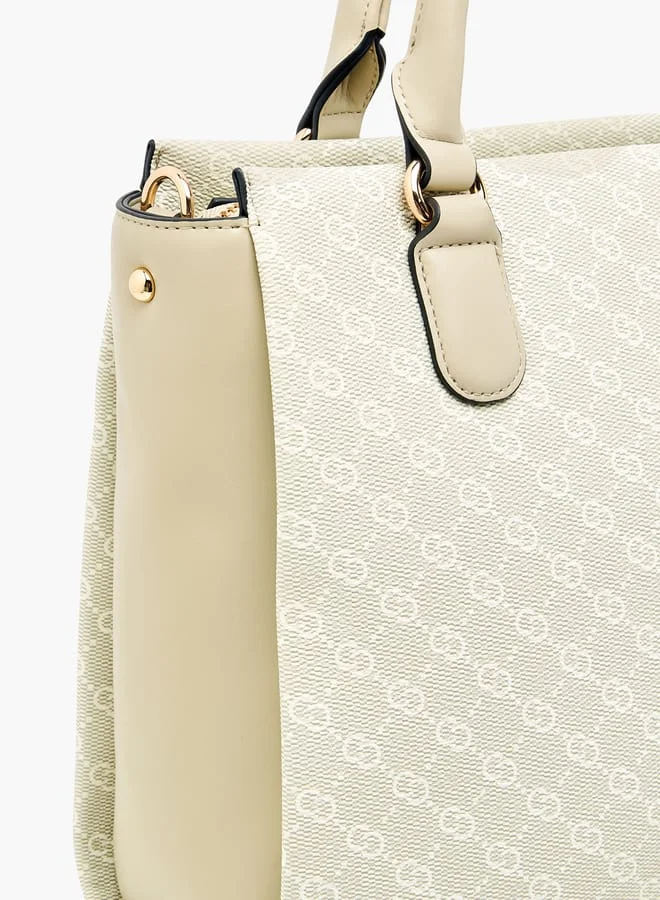 سيليست Women Monogram Detail Tote Bag with Detachable Strap and Zip Closure