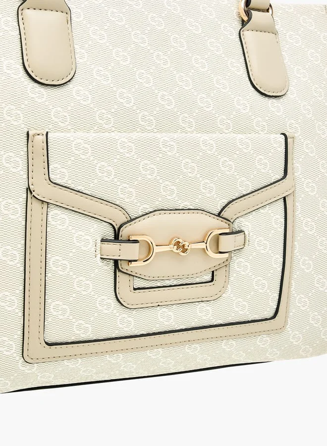 سيليست Women Monogram Detail Tote Bag with Detachable Strap and Zip Closure