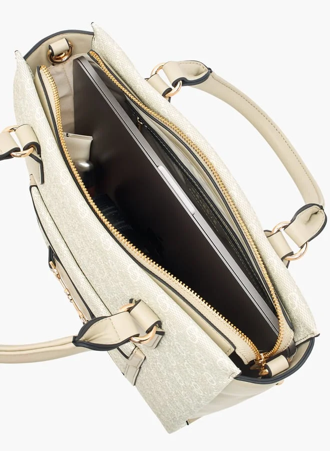سيليست Women Monogram Detail Tote Bag with Detachable Strap and Zip Closure