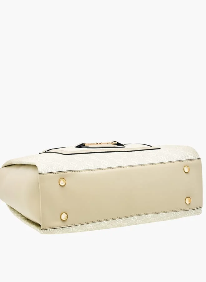 سيليست Women Monogram Detail Tote Bag with Detachable Strap and Zip Closure