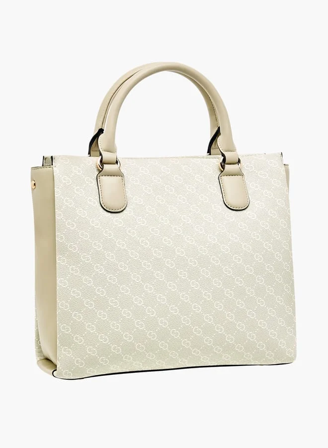 سيليست Women Monogram Detail Tote Bag with Detachable Strap and Zip Closure
