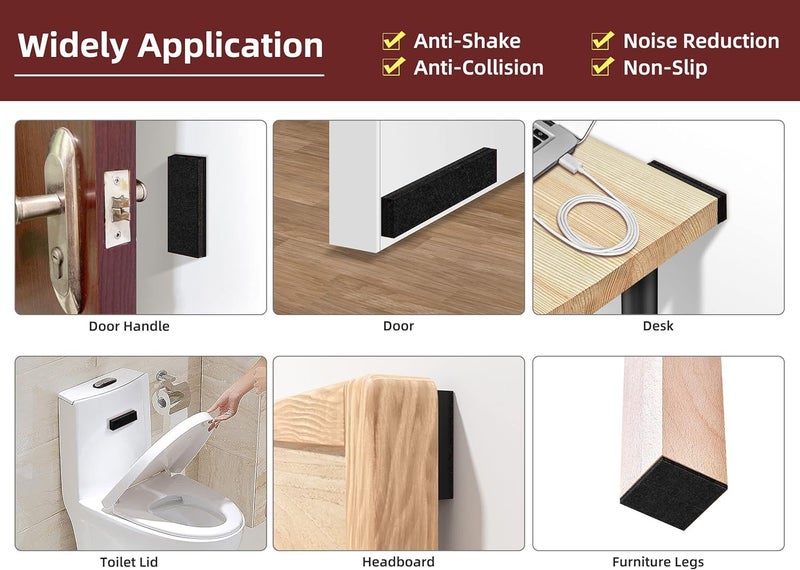 appacare 54 قطعة من وسادات الأثاث المصنوعة من اللباد، 18 قطعة من وسادات اللباد + 36 قطعة من إسفنج إيفا، وسادات عازلة للصوت ومضادة للاهتزاز لحماية إطار السرير/لوح الرأس، وسادات أثاث ذاتية اللصق لأرجل الكراسي والطاولات (أسود) - Image 3