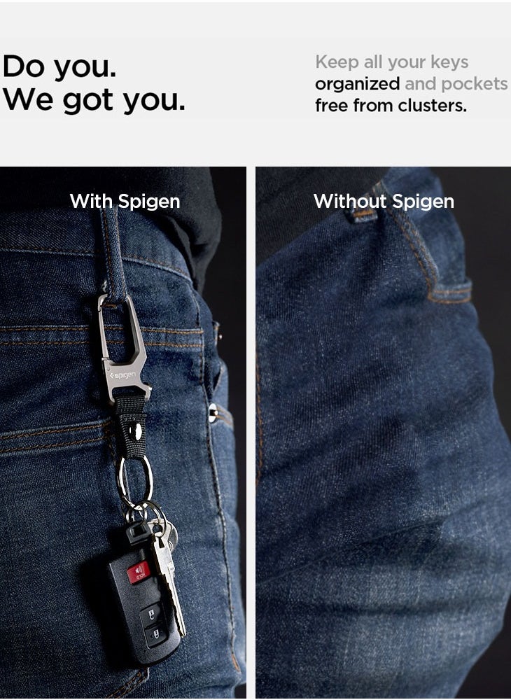 Spigen Life Carabiner Key Ring Clip Car Keychain Clip, Bottle Opener Key Chain Ring for Men and Women - Gunmetal  - Image 3