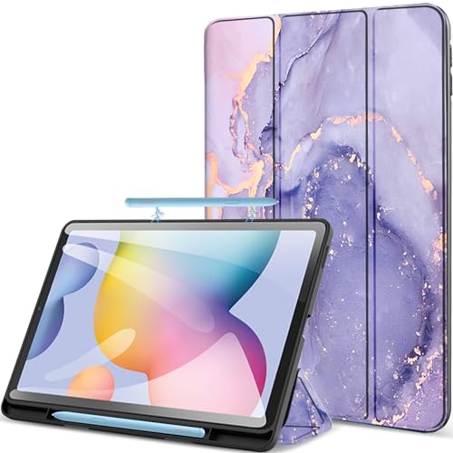 Robustrion Cover Samsung Galaxy Tab S6 Lite Tablet Cover Case Smart Flexible Case Cover with S Pen Holder for Samsung S6 Lite Tab 10.4 inch [Auto Sleep Wake Support] - Marble Lilac - Image 1
