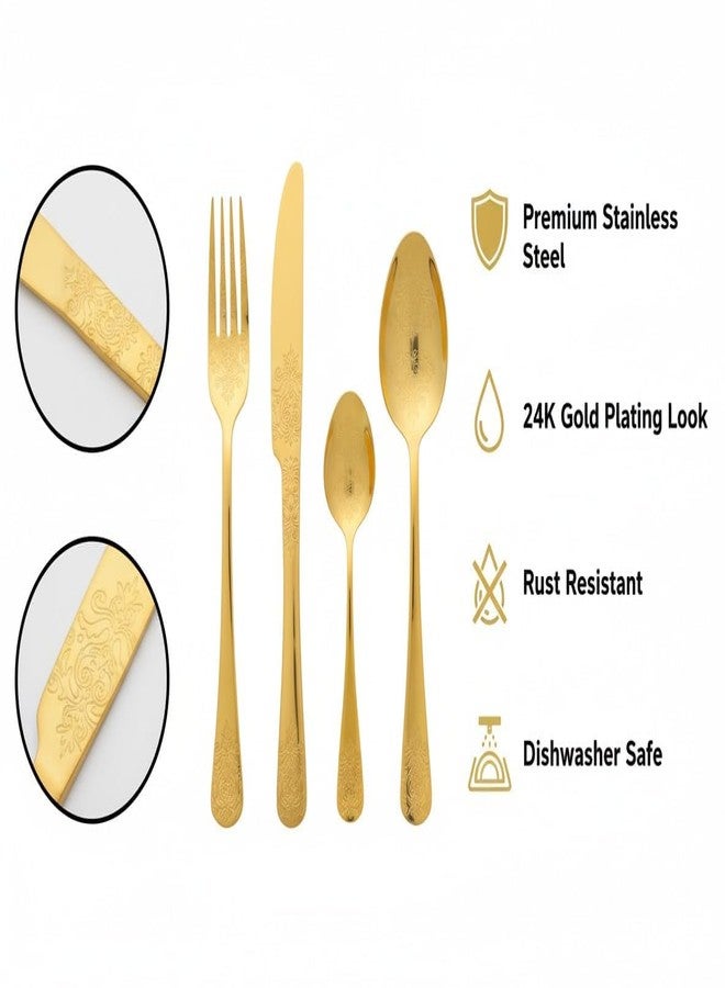 TeraaBliss Adron Design Stainless Steel Premium Cutlery Set with Gift Box – Elegant Flatware Set for Dining and Gifting – Durable, Rust-Resistant Utensils for Everyday Use (Gold) - Image 2