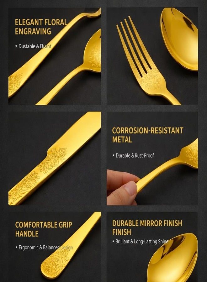 TeraaBliss Adron Design Stainless Steel Premium Cutlery Set with Gift Box – Elegant Flatware Set for Dining and Gifting – Durable, Rust-Resistant Utensils for Everyday Use (Gold) - Image 3
