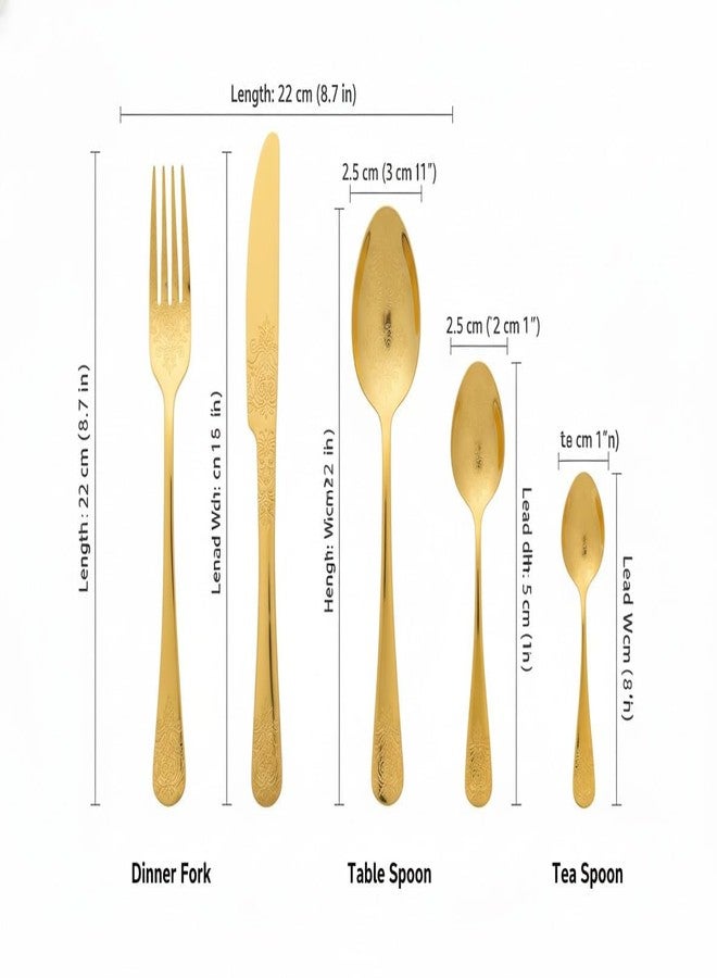 TeraaBliss Adron Design Stainless Steel Premium Cutlery Set with Gift Box – Elegant Flatware Set for Dining and Gifting – Durable, Rust-Resistant Utensils for Everyday Use (Gold) - Image 5