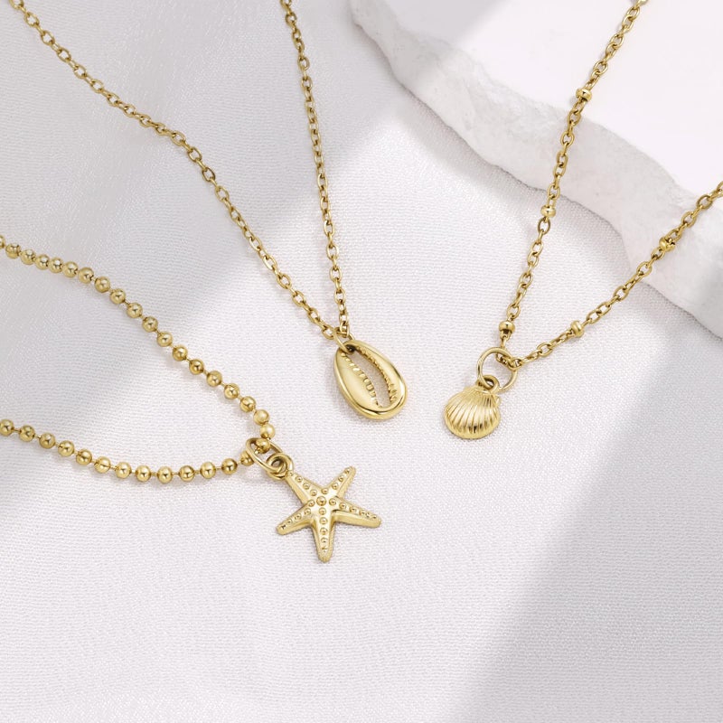 DAILI Layered Gold Shell Necklaces for Women, 14K Gold Starfish Conch SeaShell Stackable Charm Choker Necklace,Non Tarnish Adjustable Stainless Steel Chain Stack Jewelry for Summer Beach Vacation - Image 3