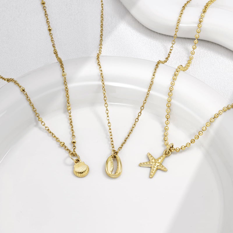 DAILI Layered Gold Shell Necklaces for Women, 14K Gold Starfish Conch SeaShell Stackable Charm Choker Necklace,Non Tarnish Adjustable Stainless Steel Chain Stack Jewelry for Summer Beach Vacation - Image 5
