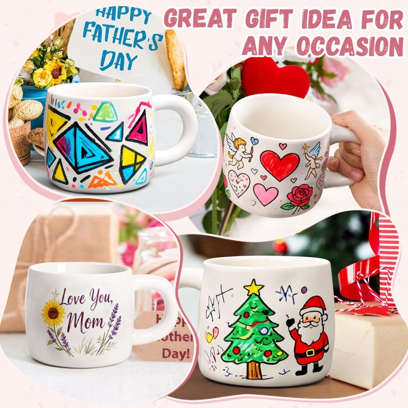 Maustic Mug Painting Kit, Paint Your Own Mug Kit, 2 Pcs Ceramic Mugs to Paint, Mothers Day Fathers Day Valentine's Day DIY Gift Kits, Includes 2 Paintable Mugs 13 Oz, Paints, Brushes - Image 3
