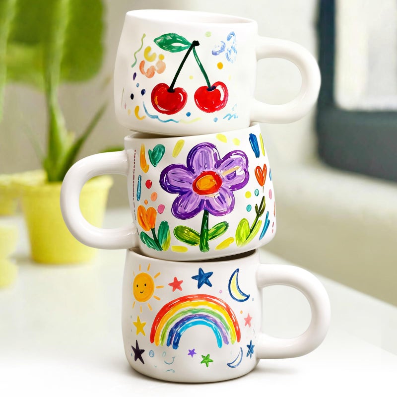 Maustic Mug Painting Kit, Paint Your Own Mug Kit, 2 Pcs Ceramic Mugs to Paint, Mothers Day Fathers Day Valentine's Day DIY Gift Kits, Includes 2 Paintable Mugs 13 Oz, Paints, Brushes - Image 2