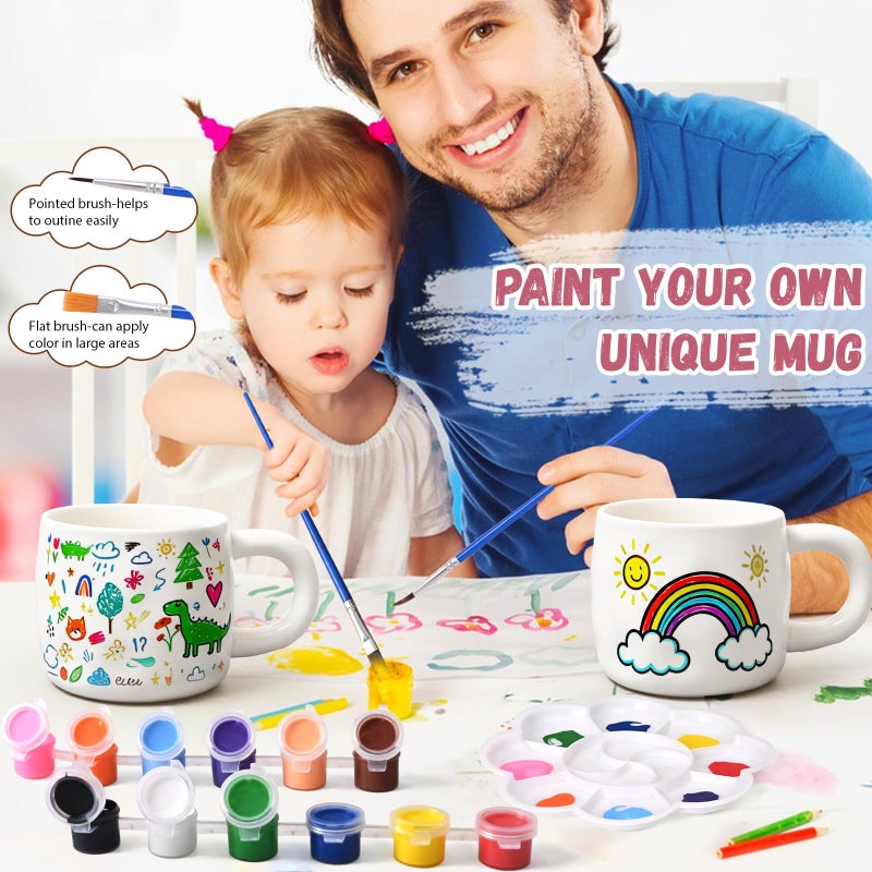 Maustic Mug Painting Kit, Paint Your Own Mug Kit, 2 Pcs Ceramic Mugs to Paint, Mothers Day Fathers Day Valentine's Day DIY Gift Kits, Includes 2 Paintable Mugs 13 Oz, Paints, Brushes - Image 4