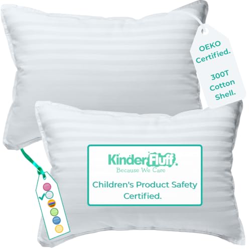 KINDER FLUFF Children Pillow 2xCertified Hypoallergenic Award Winning kid Pillow no pillowcase needed 300TC pure Cotton Shell and Down Alternative fill Child Bedding by Kinder Fluff Kids pillow 2 year old - Image 1