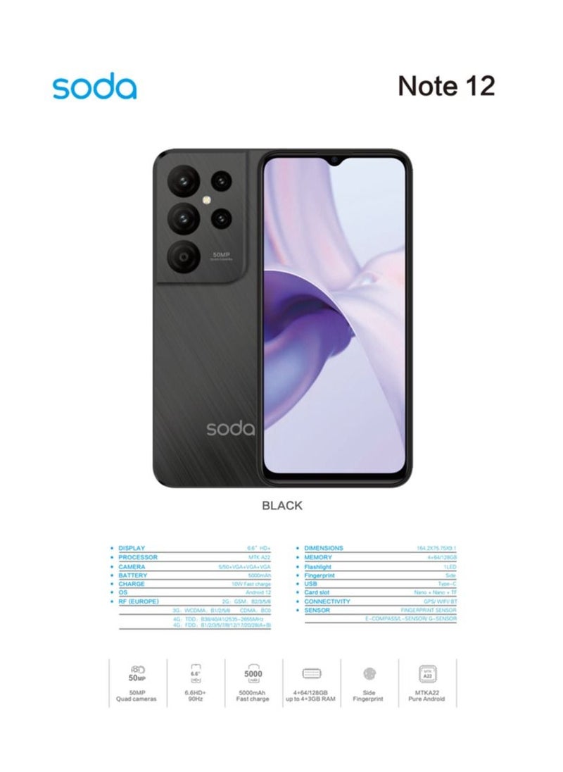 Soda - SODA NOTE 12 BLACK 64GB 4GB 4G Lite - Image 1