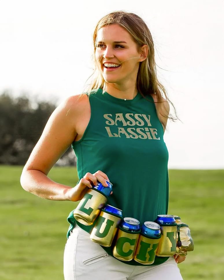 Tipsy Elves St Patrickâ€™s Day Lucky Gold Fanny Pack W/ 6 Drink Holders - Festive Gold and Green Belt Bag - Multiple Secure Zipper Pocket Waist Bag - Image 5