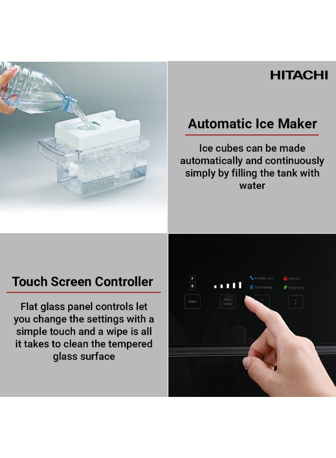 HITACHI 760L Gross, Net 540L, Side By Side 4 Doors Premium Refrigerator, 10 Year Warranty on Inverter Compressor, No Frost Fridge, Dual Fan Cooling, Movable Twist Ice Tray RW760PUK74GBK Glass Black 760 L RW760PUK74GBK Glass Black - Image 5