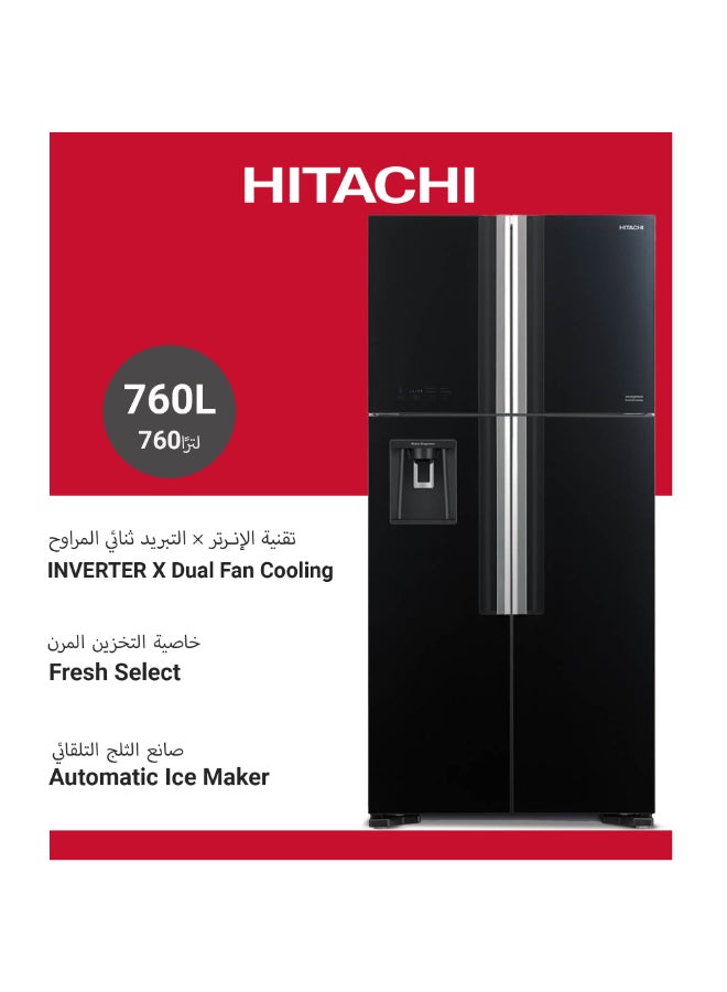HITACHI 760L Gross, Net 540L, Side By Side 4 Doors Premium Refrigerator, 10 Year Warranty on Inverter Compressor, No Frost Fridge, Dual Fan Cooling, Movable Twist Ice Tray RW760PUK74GBK Glass Black 760 L RW760PUK74GBK Glass Black - Image 2