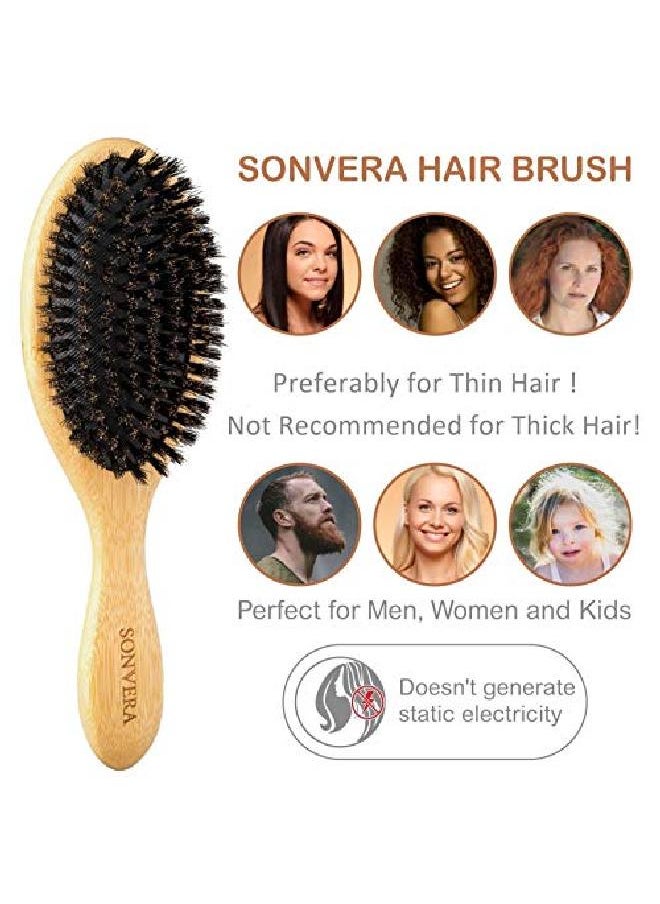 Sonvera - Boar Bristle Hair Brush For Men Natural Hair Brushes For Women Pure Boar Bristle Brush Mens Hair Brush Set Boars Hair Brush Oval Wooden Bore Bamboo Hairbrush Adds Shine Fine Soft Thin Hair - Image 1
